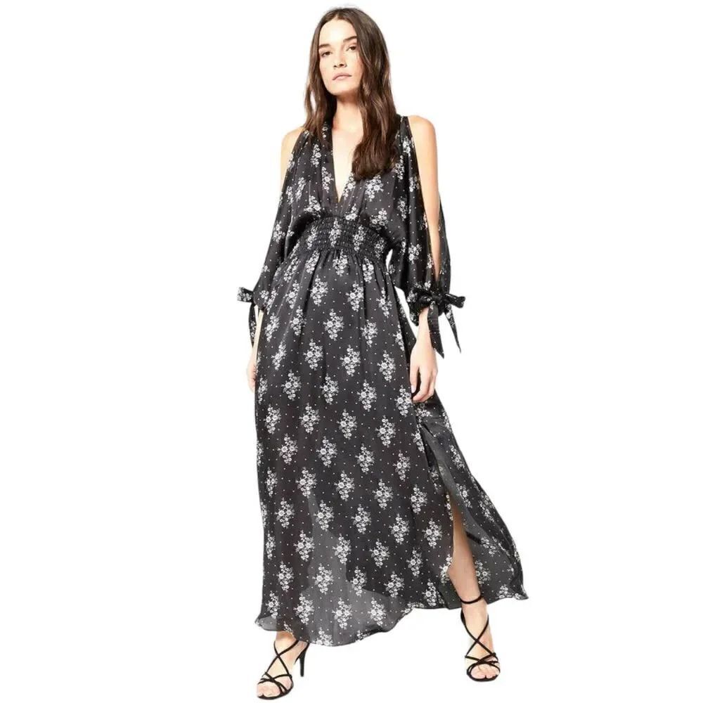MISA Los Angeles Ales Floral Black Maxi Smocked Dress Size Medium